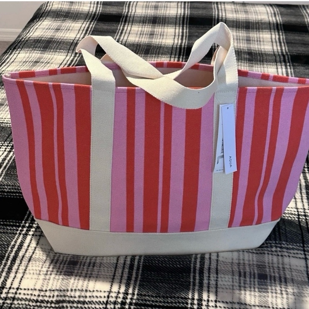 Aqua Red and Pink Striped Tote Bag NWT - Picture 5 of 5